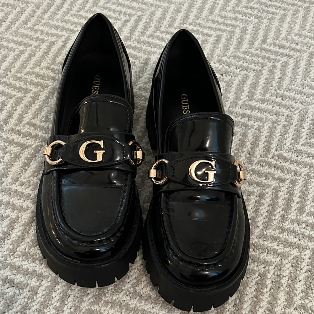 GUESS Shiny Black Patent Loafers
